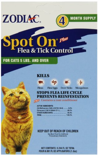 Zodiac Flea & Tick Spot On for Cats 5 lbs. and Over 4 pk.